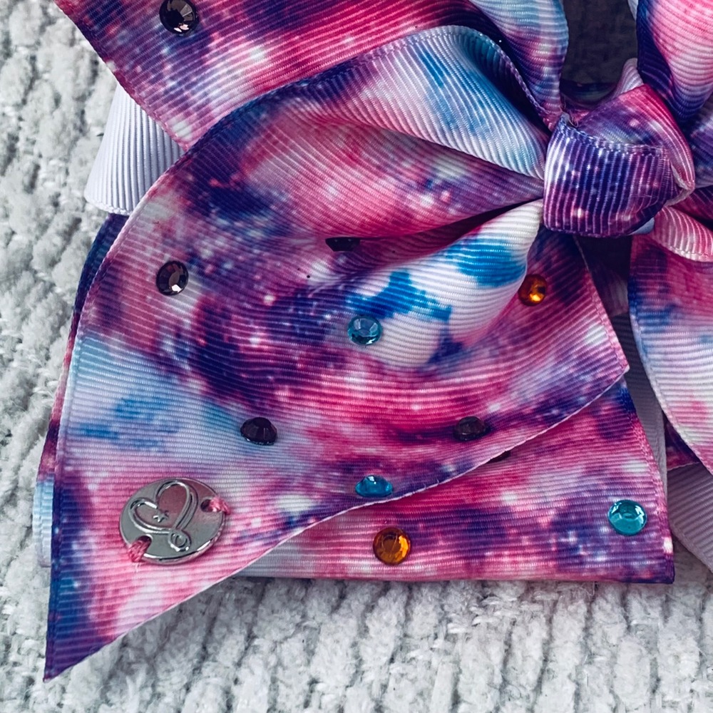 JoJo Siwa Hair Bow Girls Pink Galaxy Tie Dye Rhinestone Signature Heart Charm - Picture 3 of 7